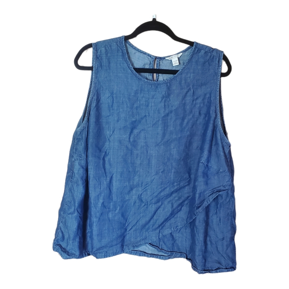 Plus Size Women's Tencel Chambray Faux Wrap Tank Top Keyhole Back Size 22/24W
